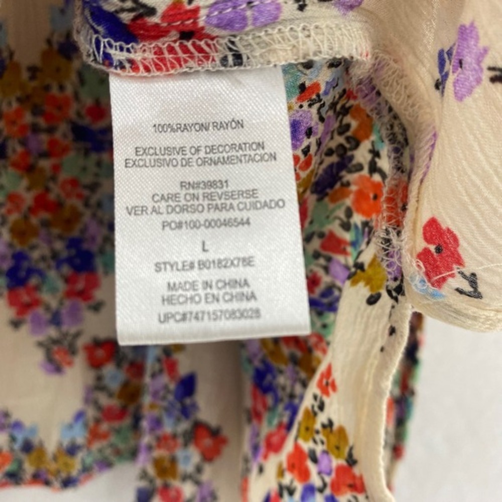 Democracy Floral Blouse Lace Up V Neck 3/4 Sleeve Multicolor Top Size L - Picture 8 of 9